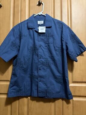 American Eagle Embroidered Button Up Shirt Blue Mens Size XS